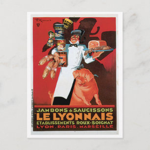 Pig Pork Ham Le Lyonnais Vintage Food Ad Art Postcard