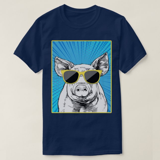 Pig Portrait Pop Art Farm Animal with Sunglasses P T-Shirt (Design Front)