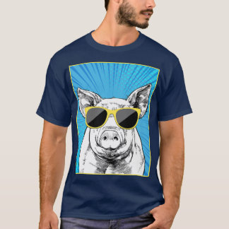 Pig Portrait Pop Art Farm Animal with Sunglasses P T-Shirt