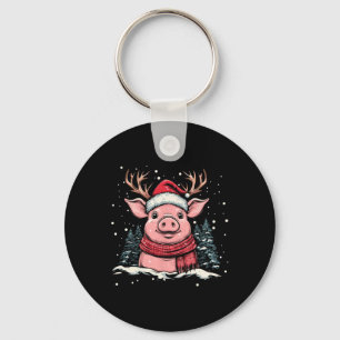Pig Reindeer Santa Hat Christmas Xmas  Key Ring