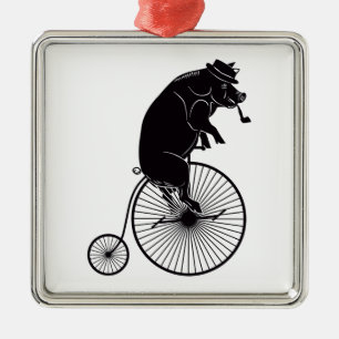 Pig riding a Bike Metal Tree Decoration