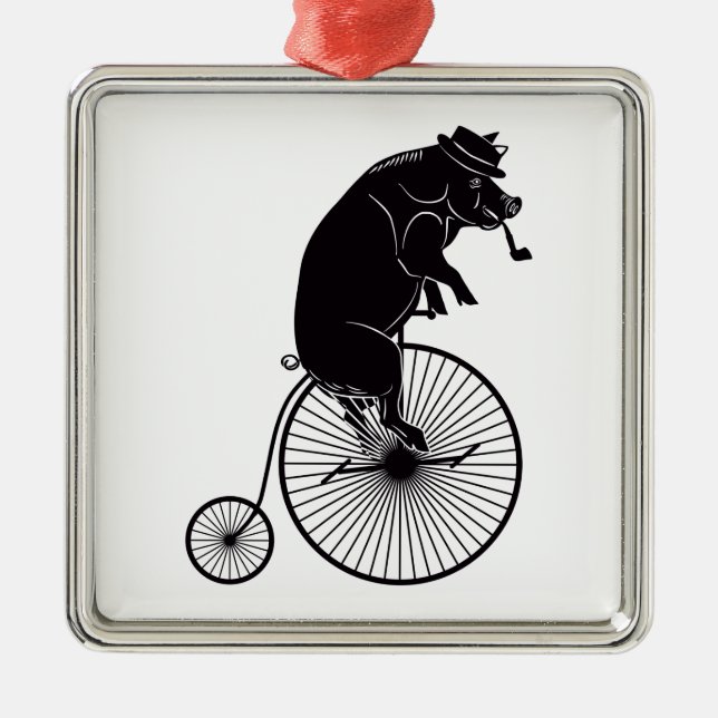 Pig riding a Bike Metal Tree Decoration (Front)