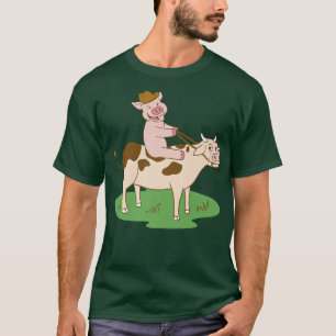 Pig Riding A Cow Farm Premium T-Shirt