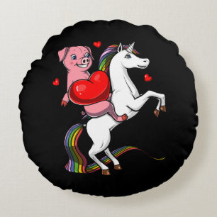 Pig Riding Magical Unicorn Cute Farm Animal Round Cushion
