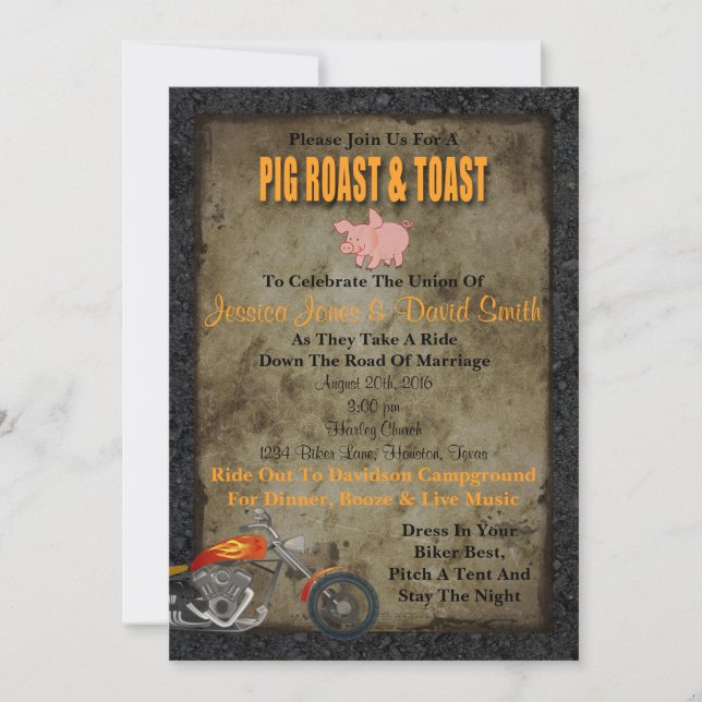 Pig Roast And Toast Biker Wedding Invitation (Front)