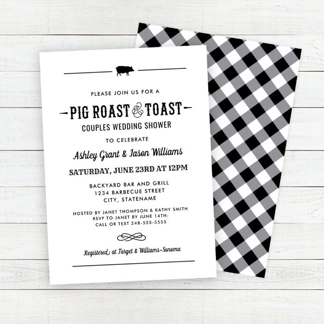 Pig Roast and Toast Black Wedding Couples Shower Invitation (Creator Uploaded)