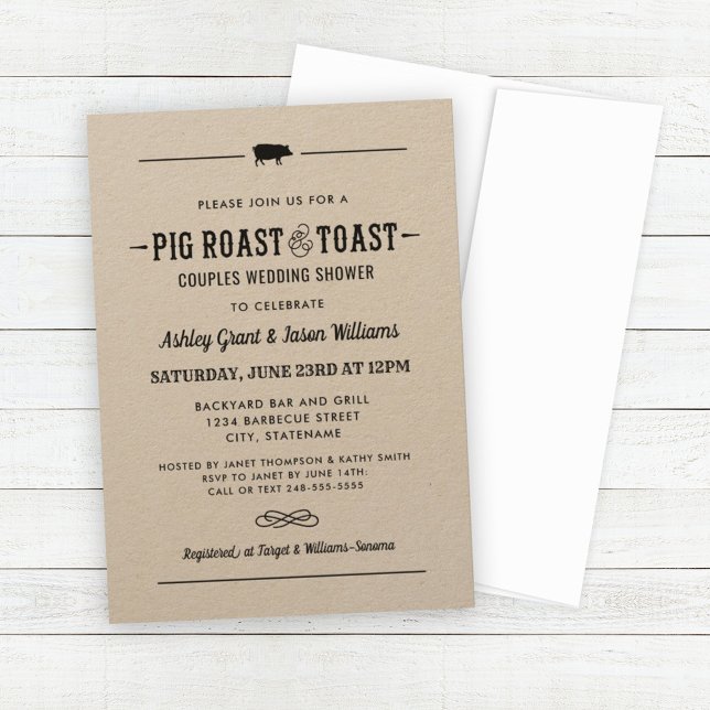 Pig Roast and Toast Kraft Wedding Couples Shower Invitation (Creator Uploaded)
