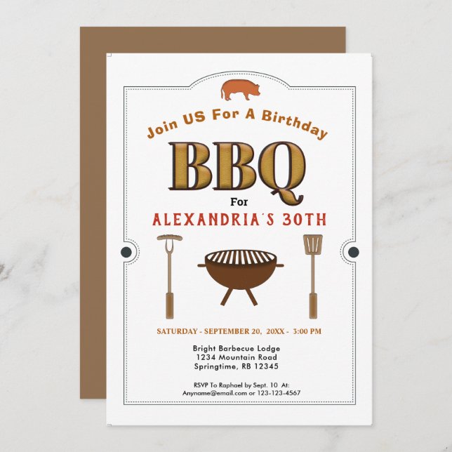 Pig Roast BBQ Barbecue Birthday Party Invitation (Front/Back)