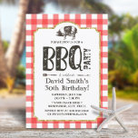 Pig Roast BBQ Birthday Party Red Plaid Invitation<br><div class="desc">Pig Roast BBQ Birthday Party Red Plaid Invitations.</div>