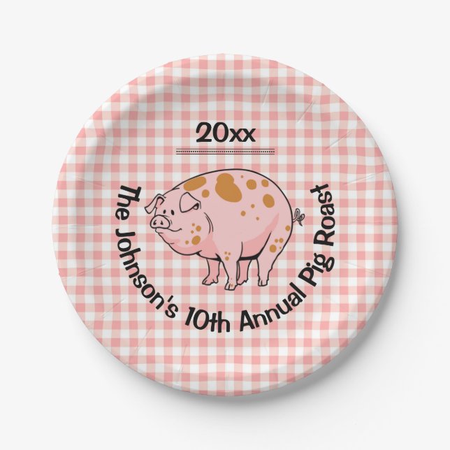 Pig Roast BBQ Party Reunion Party Wedding Pink Paper Plate (Front)