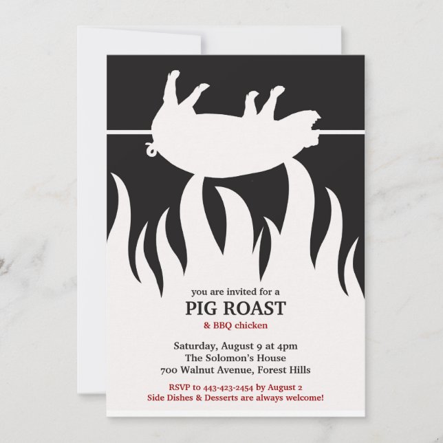 Pig Roast Flame BBQ Flat Invitation (Front)
