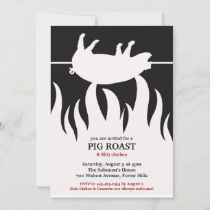 Pig Roast Flame BBQ Flat Invitation
