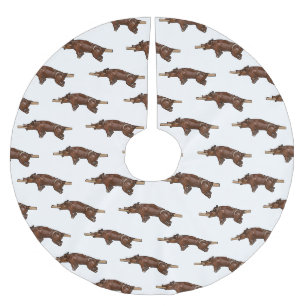 Pig roast / hog roast cartoon illustration brushed polyester tree skirt