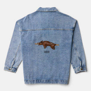 Pig roast / hog roast cartoon illustration denim jacket