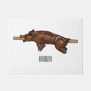 Pig roast / hog roast cartoon illustration doormat