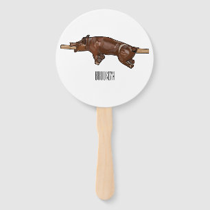 Pig roast / hog roast cartoon illustration hand fan