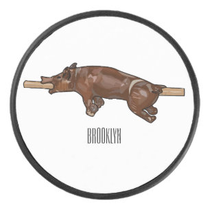 Pig roast / hog roast cartoon illustration hockey puck