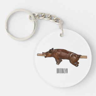 Pig roast / hog roast cartoon illustration key ring