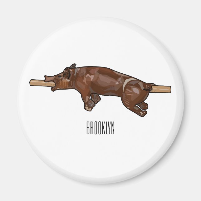 Pig roast / hog roast cartoon illustration magnet (Front)