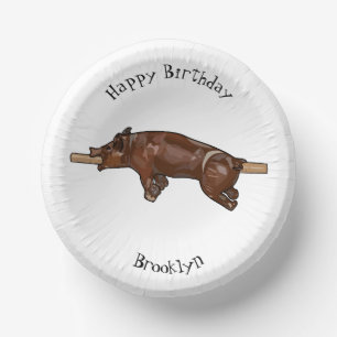 Pig roast / hog roast cartoon illustration paper plate