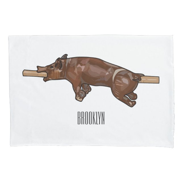 Pig roast / hog roast cartoon illustration pillowcase (Front)
