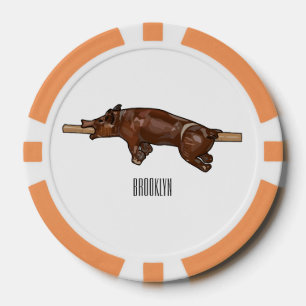Pig roast / hog roast cartoon illustration poker chips