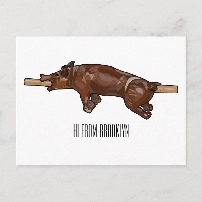 Pig roast / hog roast cartoon illustration postcard (Front)