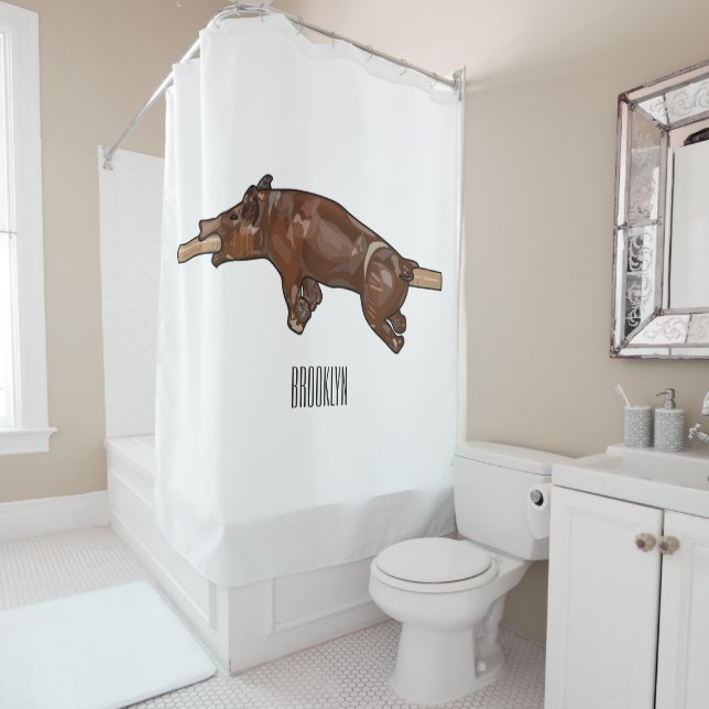 Pig roast / hog roast cartoon illustration shower curtain (In Situ)