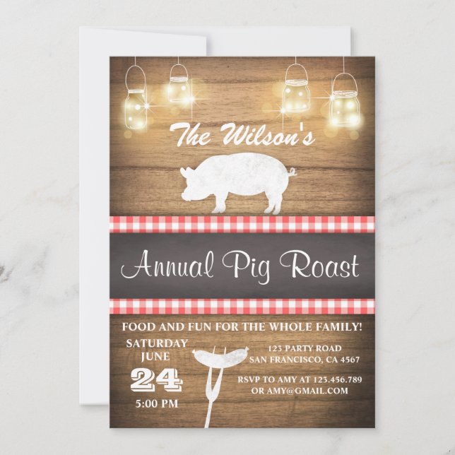 Pig Roast invitation BBQ BaByQ Shower Rustic wood (Front)