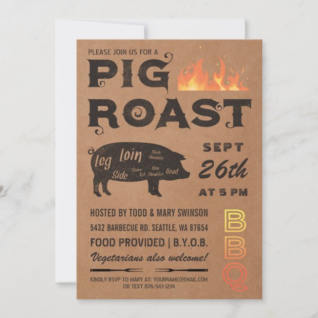 Pig Roast Invitations | BBQ Butcher Paper (Front)