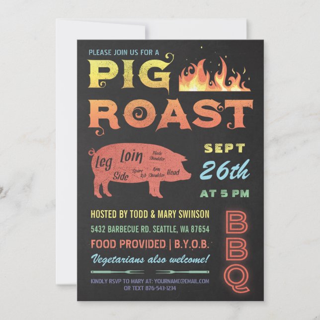 Pig Roast Invitations | BBQ Chalkboard Colour (Front)