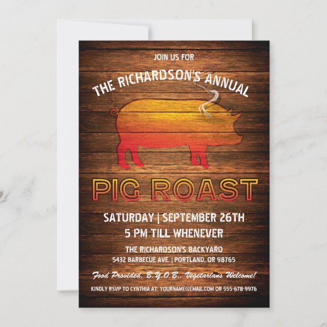 Pig Roast Invitations | Wood Branding (Front)