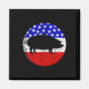 Pig Roast Retro Style Bbq Cookout American Flag Magnet