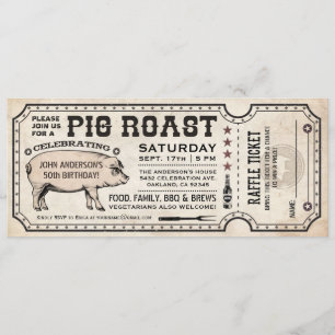 Pig Roast Ticket Invitations with Raffle Ticket v1
