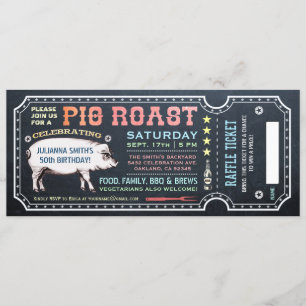 Pig Roast Ticket Invitations with Raffle Ticket v5