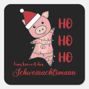 Pig Santa Pig Christmas Fairy Lights Square Sticker