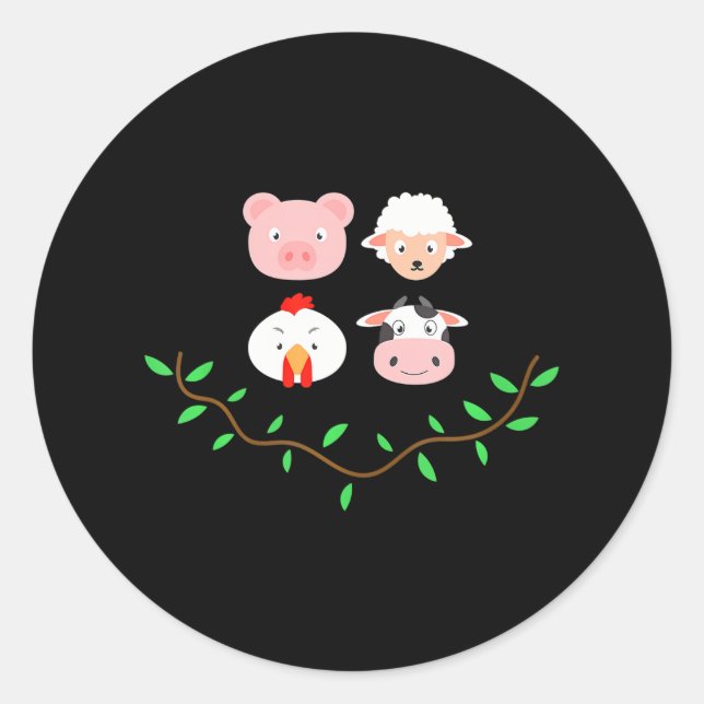 Pig Sheep Chicken Cow FARM ANIMALS Classic Round Sticker (Front)