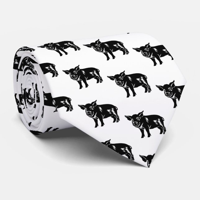 Pig Silhouette Farm BBQ   Tie (Rolled)
