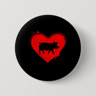 Pig Silhouette Heart Shape Valentine Pig Lovers 6 Cm Round Badge