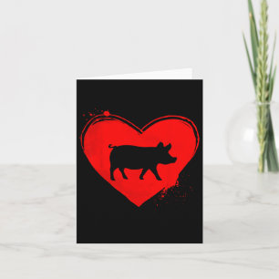 Pig Silhouette Heart Shape Valentine Pig Lovers Card