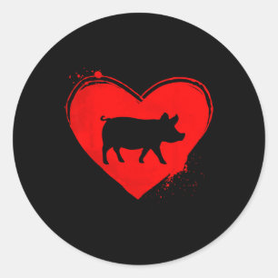 Pig Silhouette Heart Shape Valentine Pig Lovers Classic Round Sticker