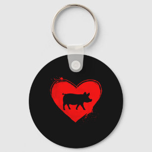 Pig Silhouette Heart Shape Valentine Pig Lovers Key Ring