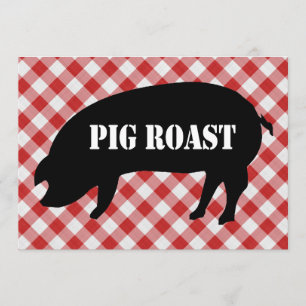 Pig Silo, Red and White Chequered Fabric Pig Roast Invitation