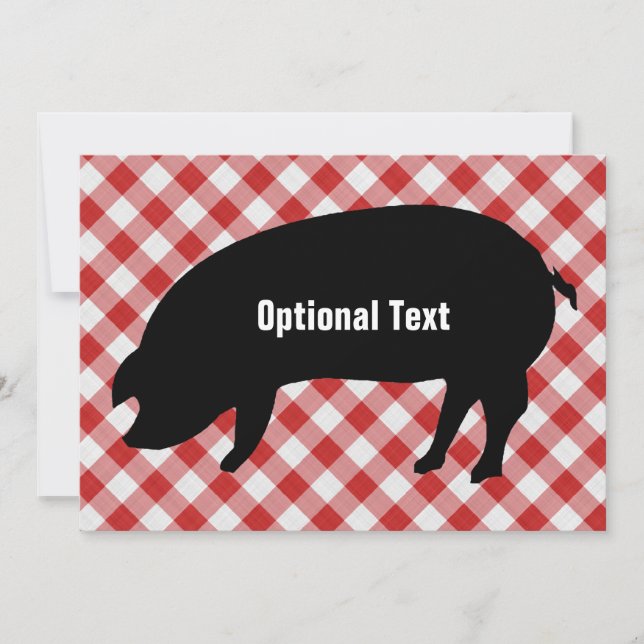 Pig Silo, Red & White Chequered Fabric - Customise Invitation (Front)