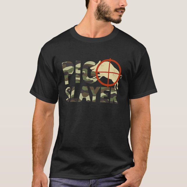 Pig Slayer Camo Funny Hog Hunting T-Shirt (Front)