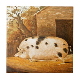 Pig Spotted Hog Vintage Farm Art Painting Tile