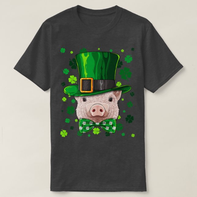 Pig St Patricks Day Animal Leprechaun Hat Shamrock T-Shirt (Design Front)