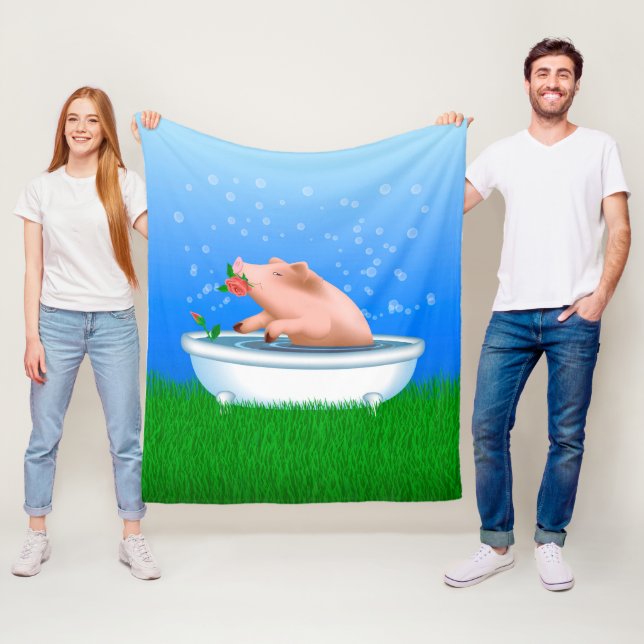 Pig Taking Bath Fleece Blanket (In Situ)