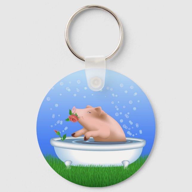 Pig Taking Bath Key Ring (Front)