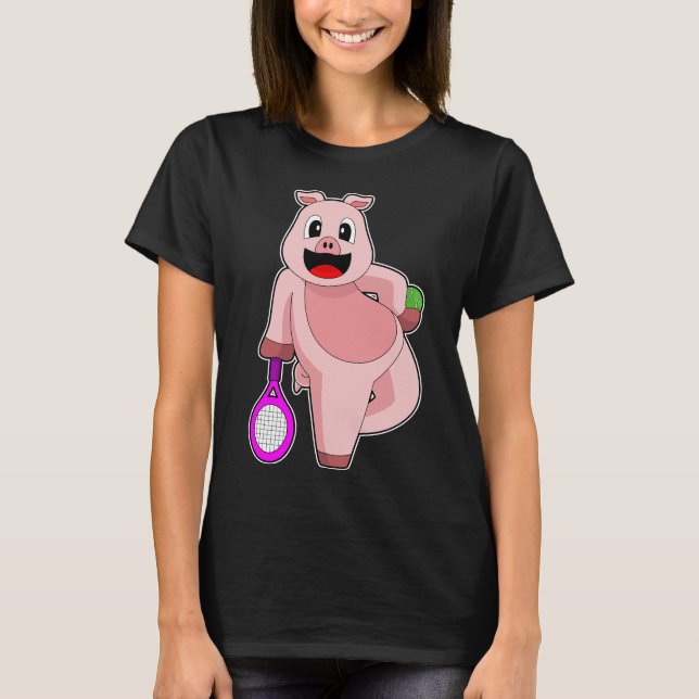 Pig Tennis Tennis racket Sports T-Shirt (Front)